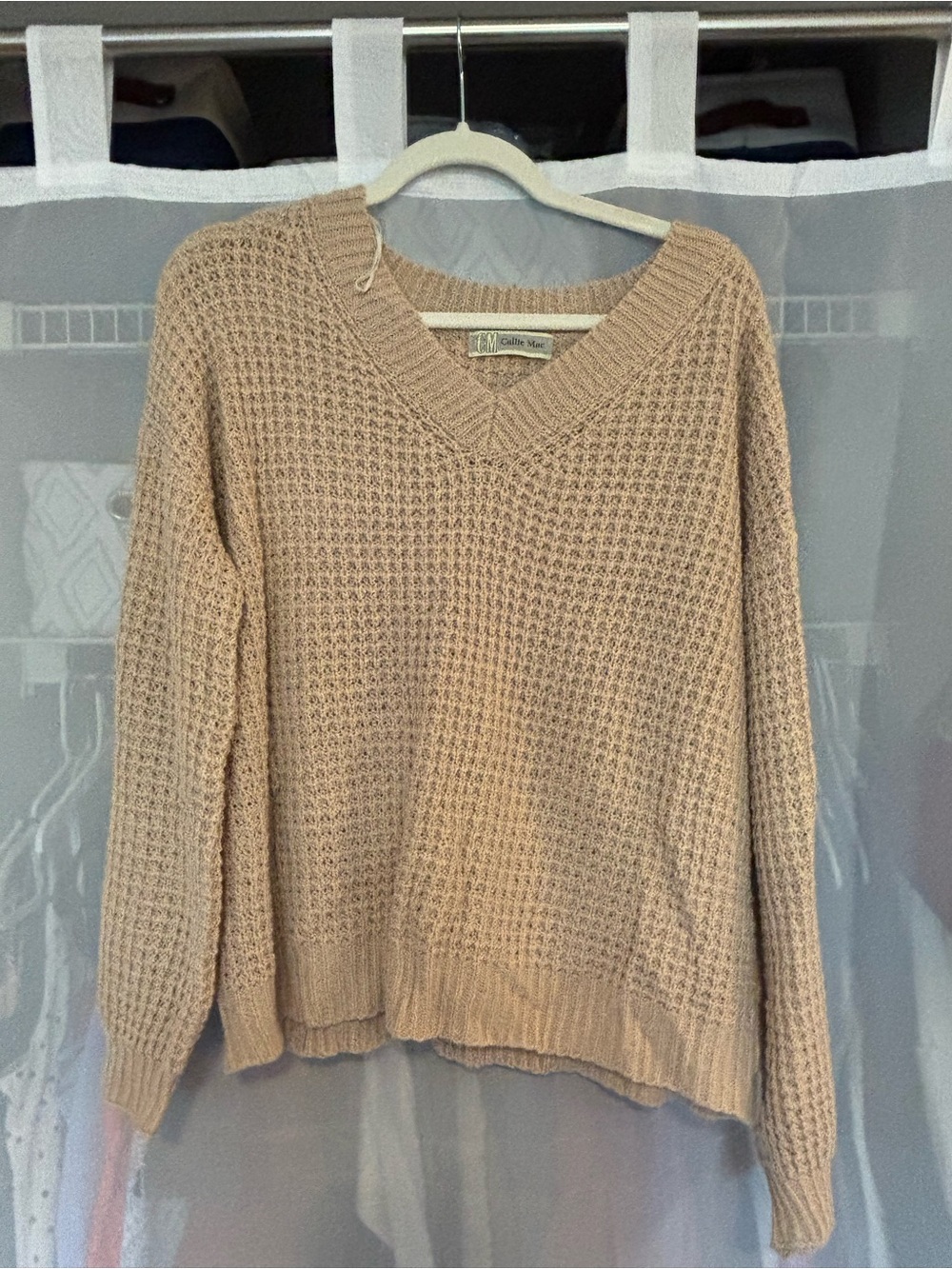 Callie Mac Beige Open Stitch V Neck Sweater